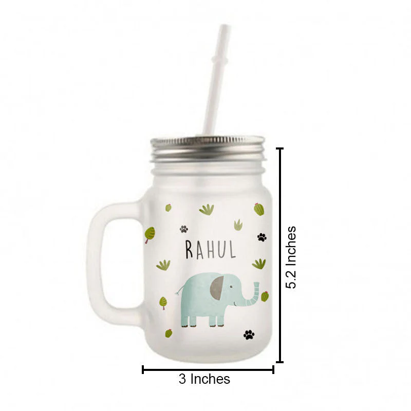 Customized Mason Jar Glass - Jungle Pattern Elephant - Image 3