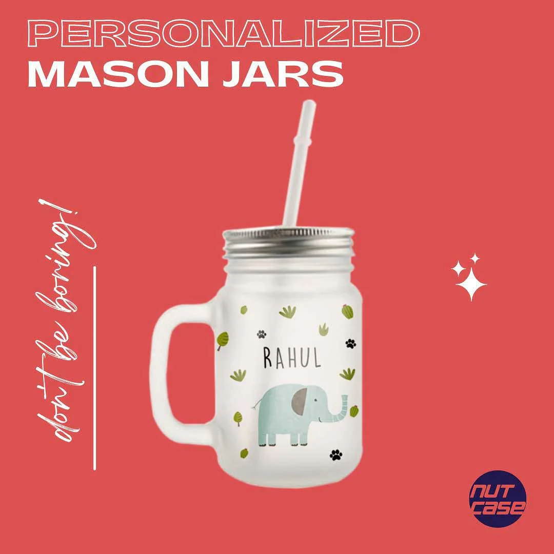 Customized Mason Jar Glass - Jungle Pattern Elephant - Image 4
