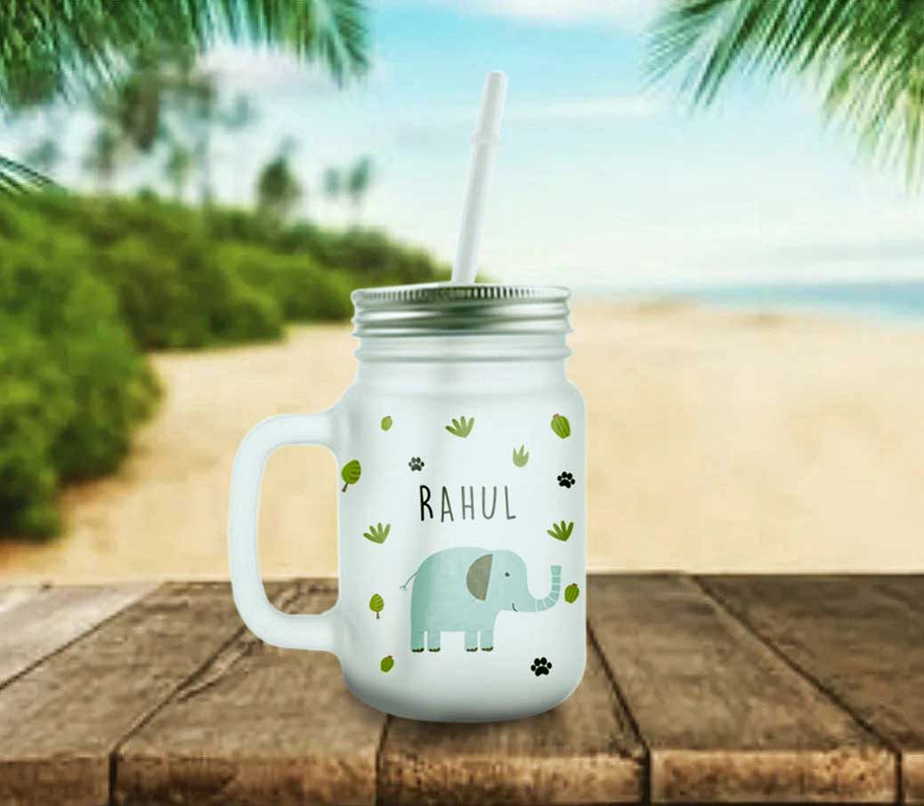Customized Mason Jar Glass - Jungle Pattern Elephant - Image 5