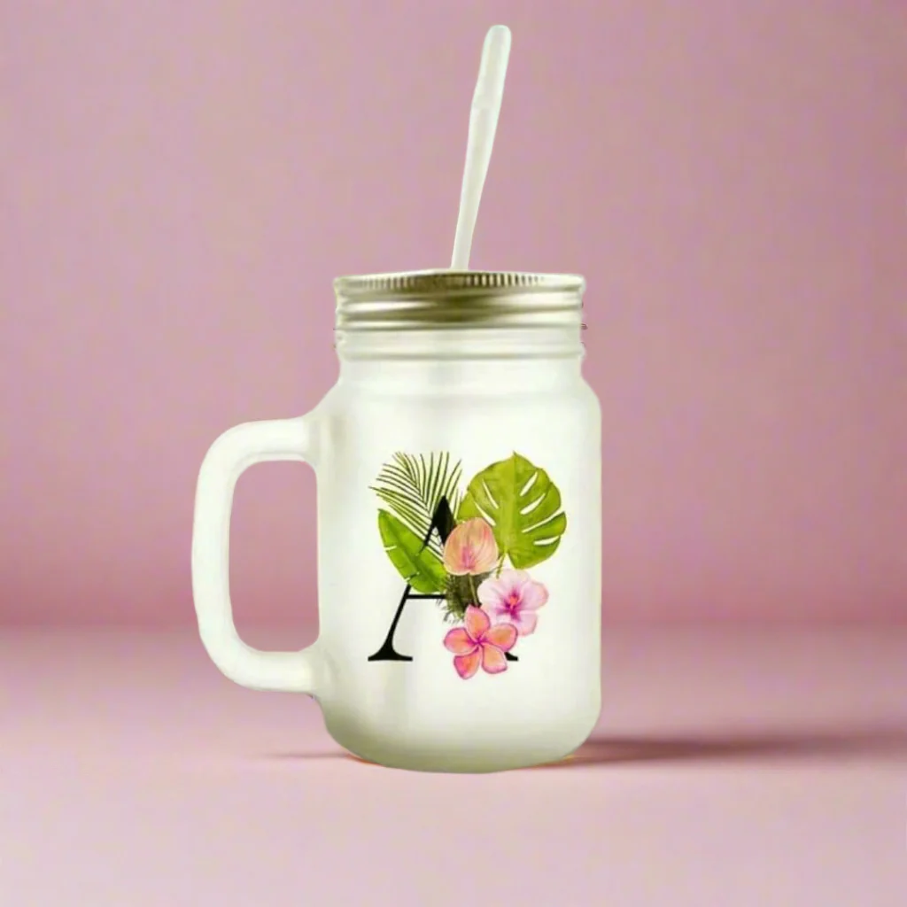 Customized Monogram Mason Jar - Tropical