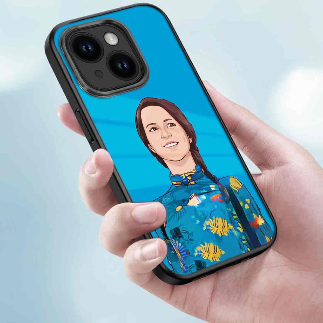 Customized Mobile Cover With Photo Blue iPhone 14 Case - Cartoonized From Image - Image 3