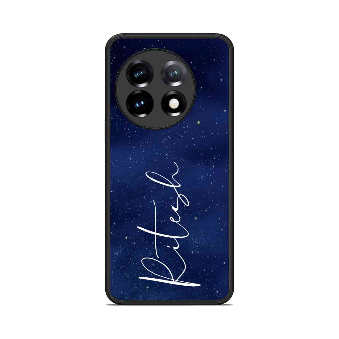 Customized One Plus 11 Cover Navy Blue Mobile Cover With Calligraphy Name - Stars - Image 2