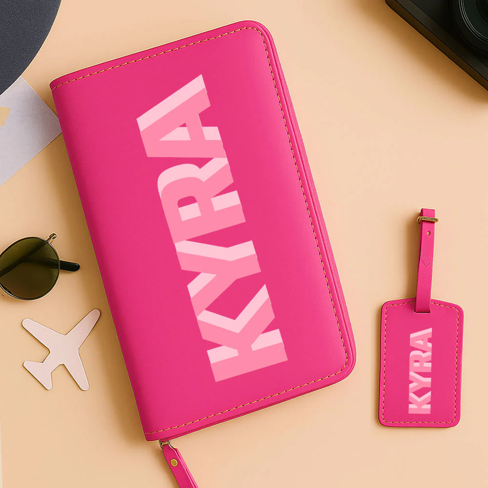 Customized Passport Case with Card Slots Faux Leather Travel Wallet & Luggage Tag Set - Image 16