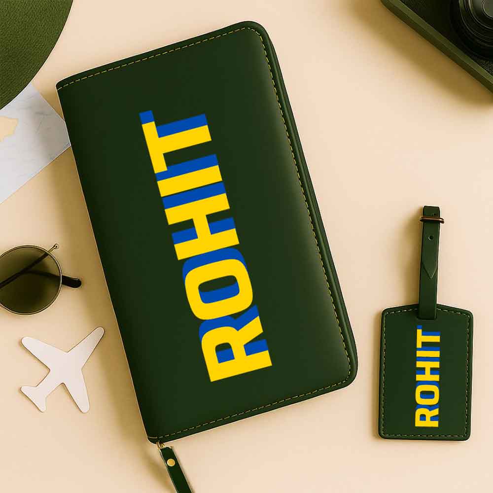Customized Passport Case with Card Slots Faux Leather Travel Wallet & Luggage Tag Set - Image 2