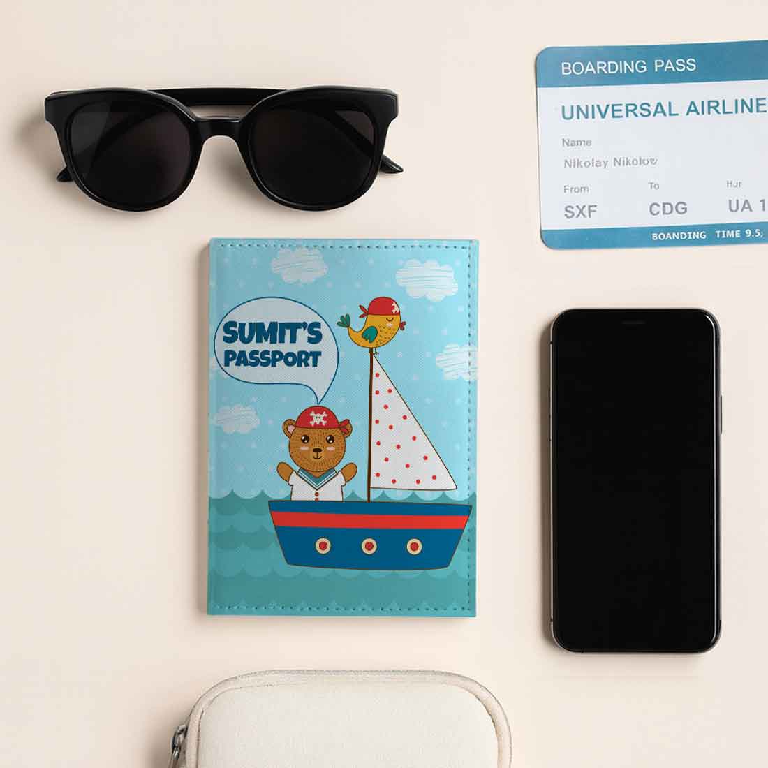 Customized Travel Document Holder -Ship & Bear Blue