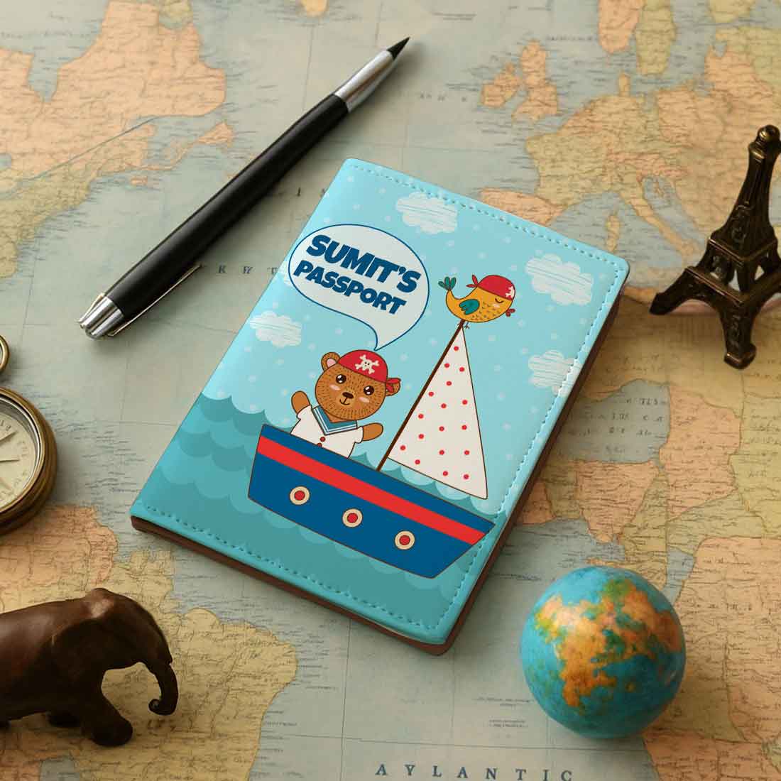 Customized Travel Document Holder -Ship & Bear Blue - Image 2