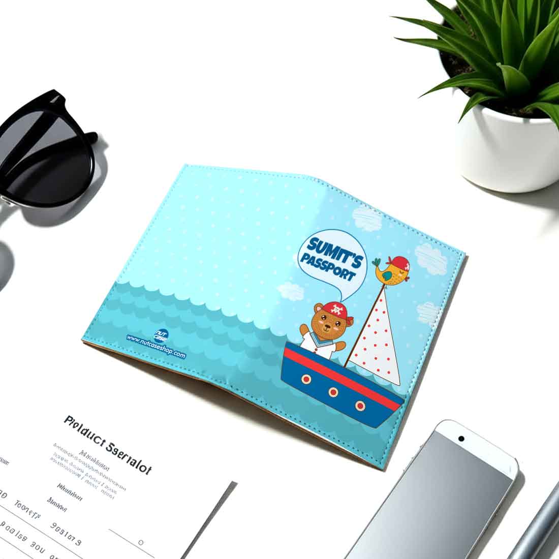 Customized Travel Document Holder -Ship & Bear Blue - Image 6