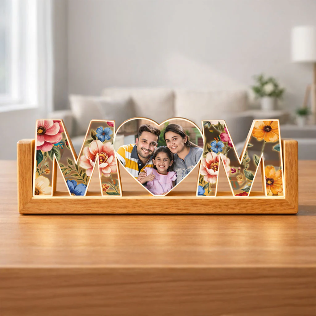 Customized Photo Lamp for Mom – Premium LED Desk Lamp with Wooden Base - Image 2