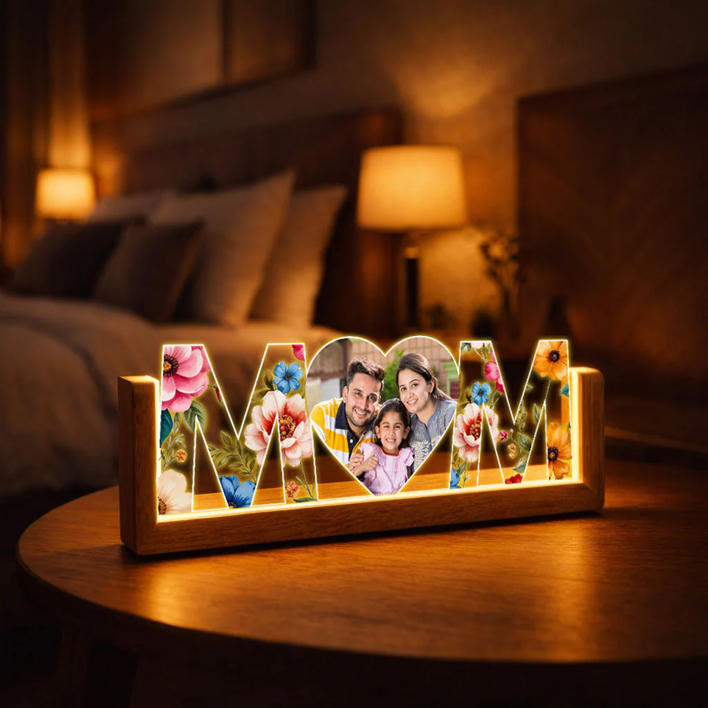 Customized Photo Lamp for Mom – Premium LED Desk Lamp with Wooden Base - Image 4