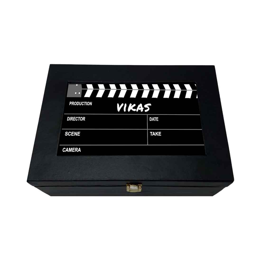 Customized Black Gift Box for Men Vegan Leather Add Name - Filmy - Image 3