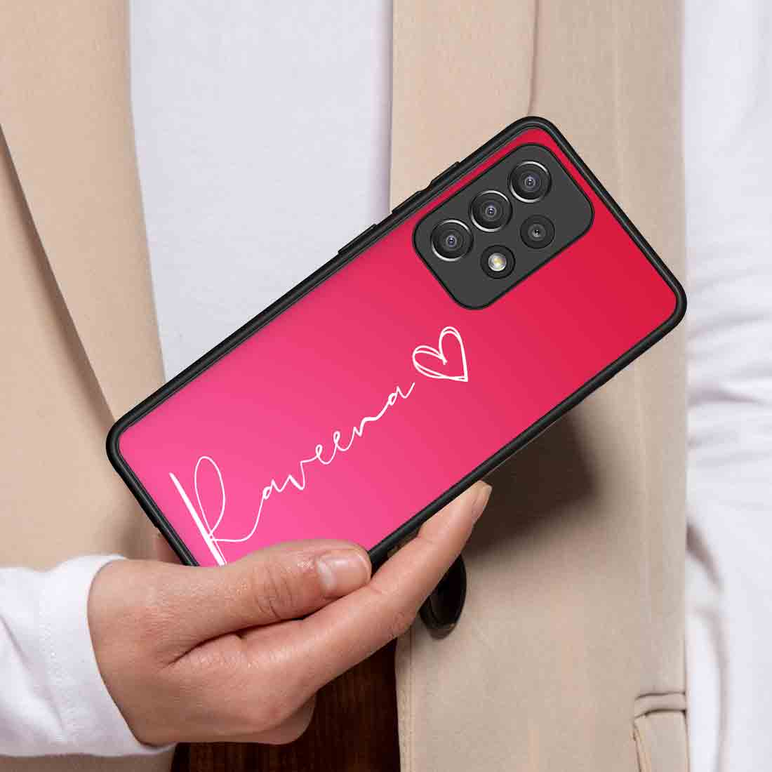 Customized Samsung A52 Back Cover Pink Phone Case with Signature Calligraphy Name - Image 3