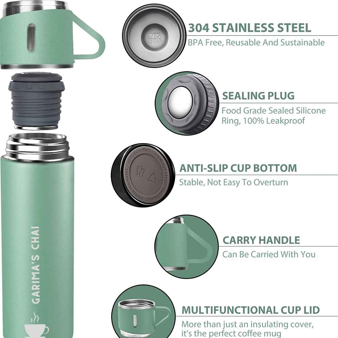Customized Thermos Bottle With 2 Cups Gift Box Set - Add Name - Image 11