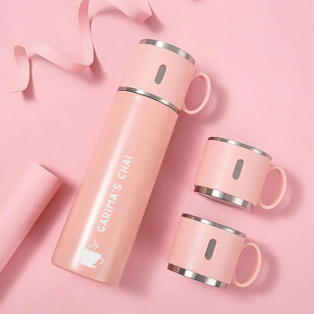 Customized Thermos Bottle With 2 Cups Gift Box Set - Add Name - Image 16