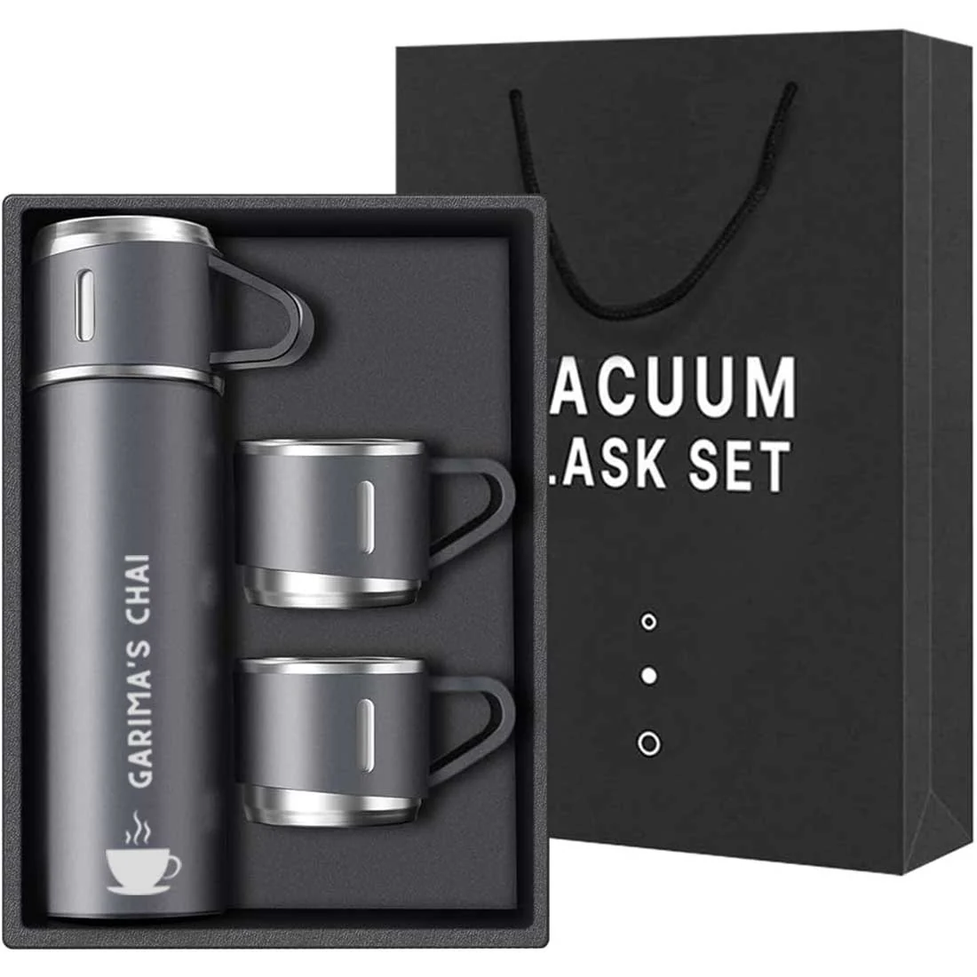 Customized Thermos Bottle With 2 Cups Gift Box Set - Add Name - Image 3
