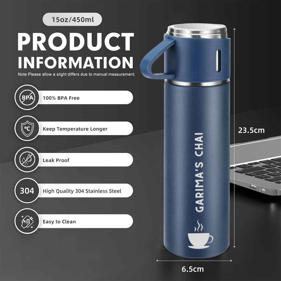 Customized Thermos Bottle With 2 Cups Gift Box Set - Add Name - Image 36