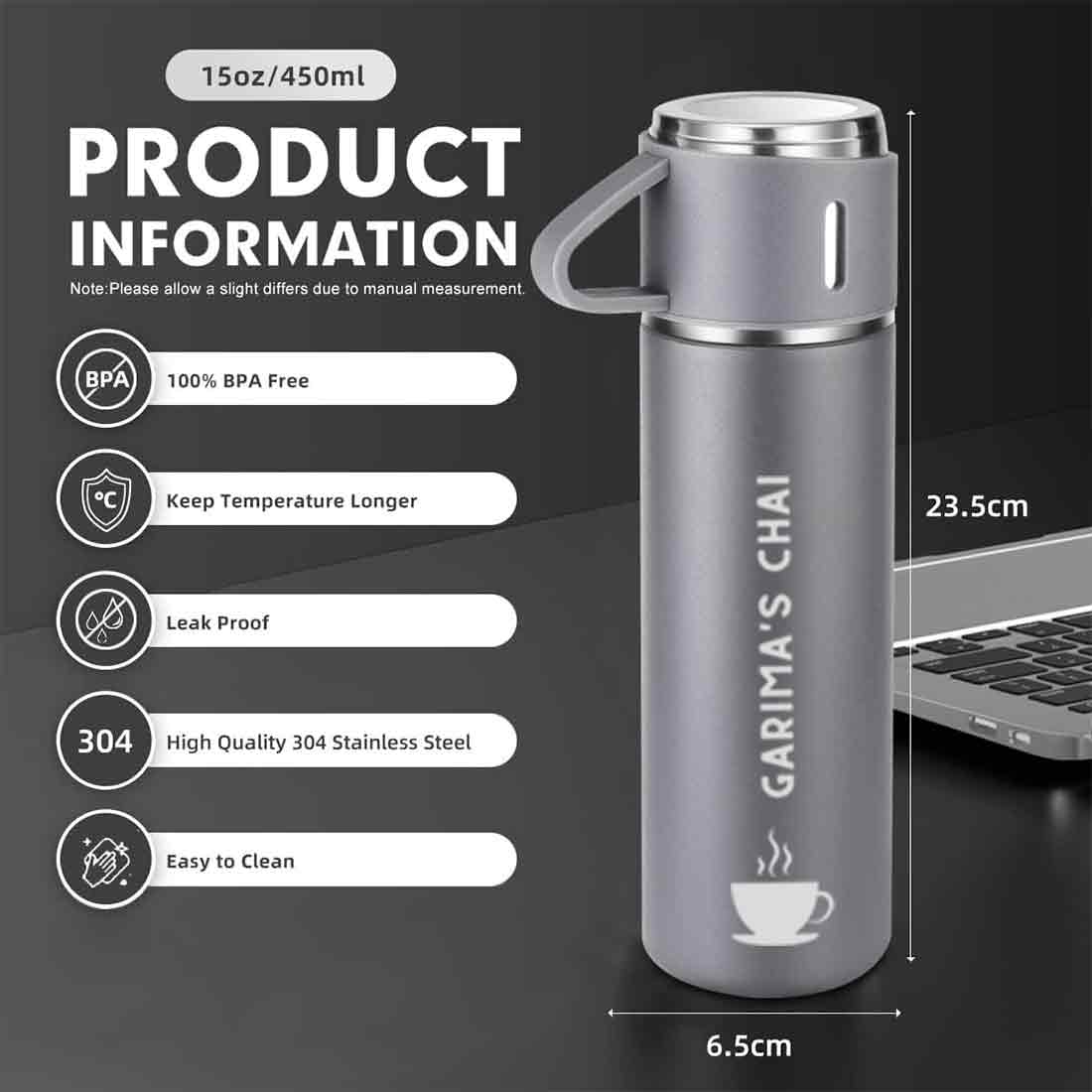 Customized Thermos Bottle With 2 Cups Gift Box Set - Add Name - Image 6