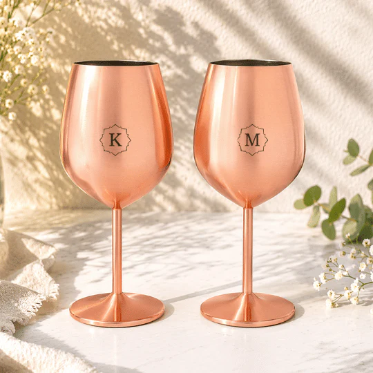 Customized Unbreakable Wine Glasses Stainless Steel Copper Finish Goblets
