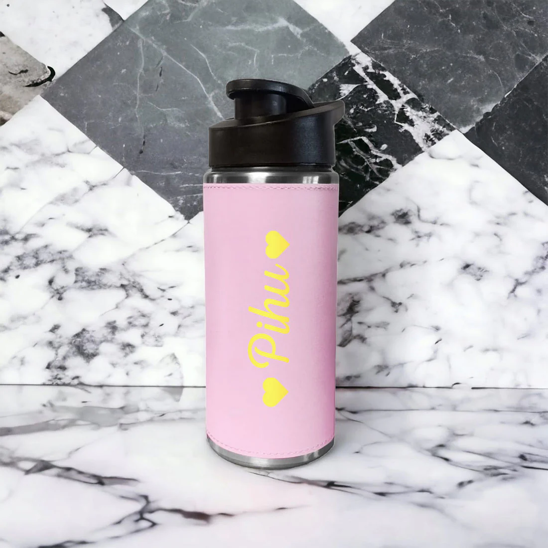 Customized Water Bottles With Names Stainless Steel PU Leather Pink Sipper Bottles For Girls - Image 2