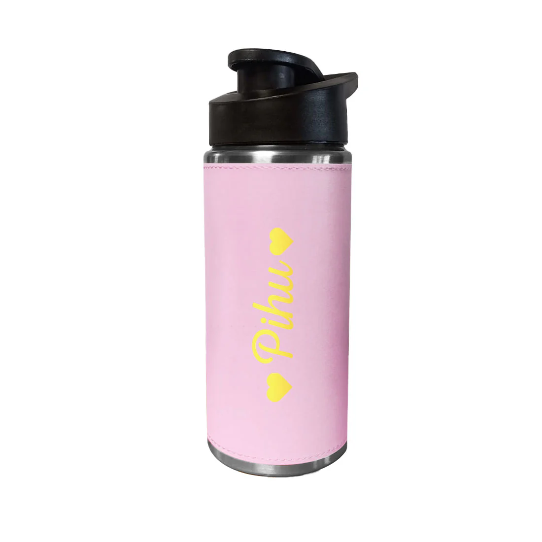 Customized Water Bottles With Names Stainless Steel PU Leather Pink Sipper Bottles For Girls - Image 4