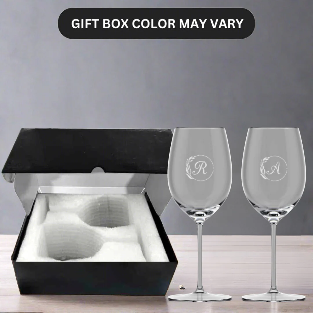 Customized Wine Glasses for Couples - Engraved Wine Glasses with Monogram - Image 3