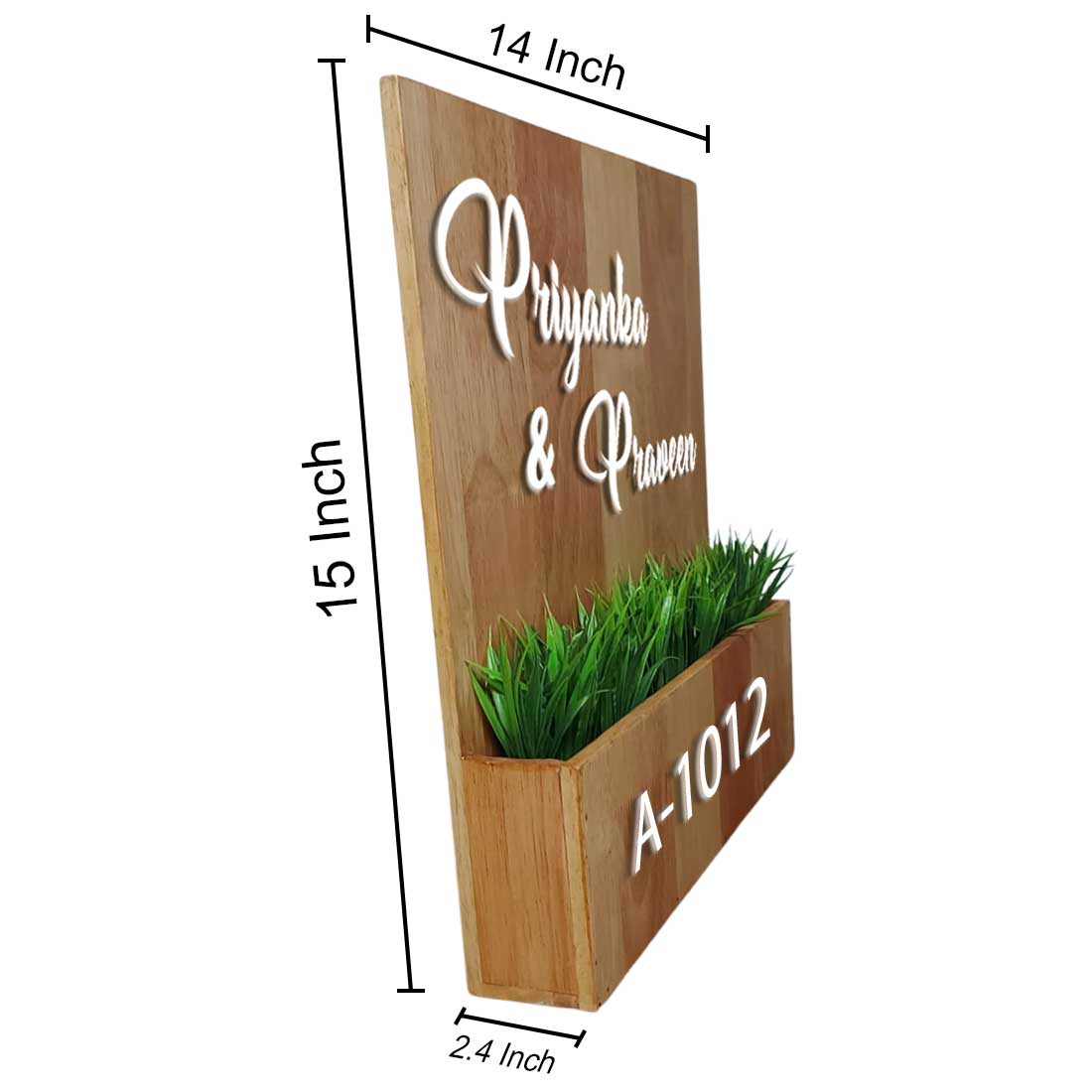 Customized Wooden Name Plates with Planter Artificial Greens Included-3D Raised Fonts - Image 3