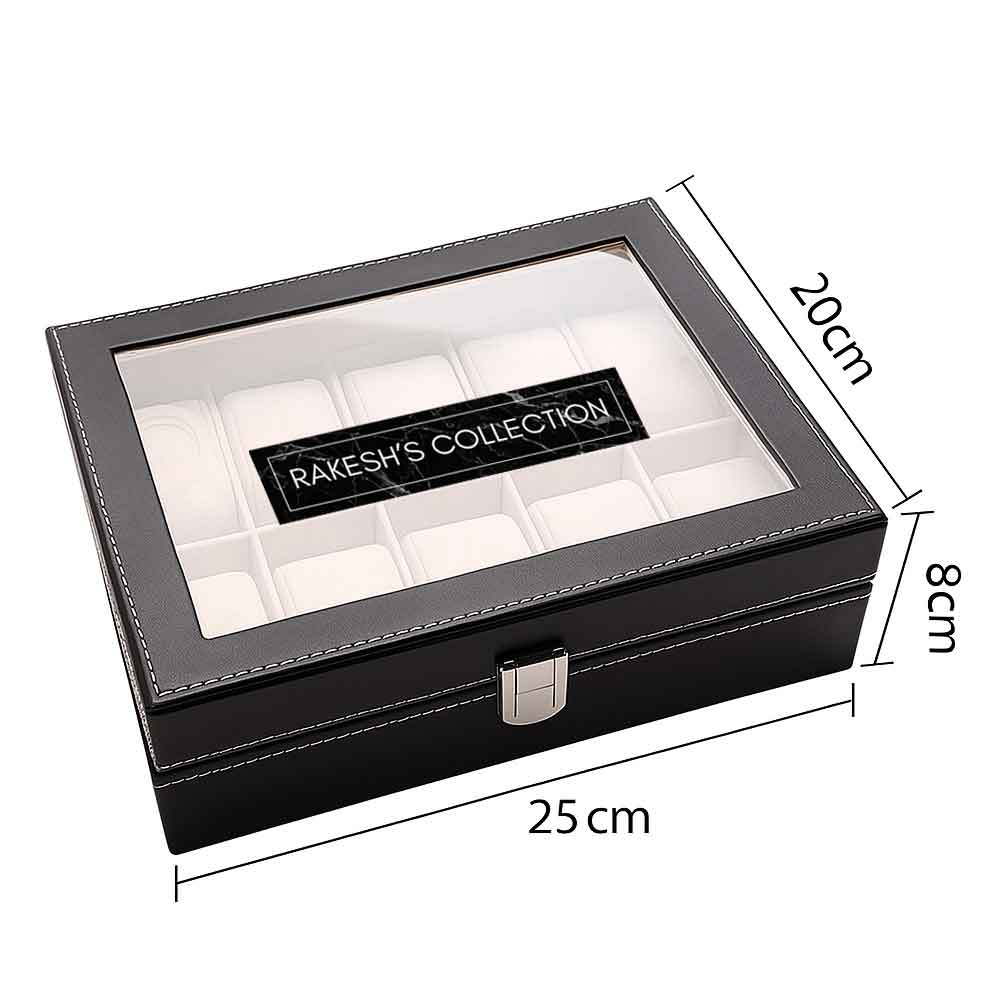 Customized Wrist Watch Case with 10 Slot Faux Leather Watch Organizer Box with Glass Lid - Image 7