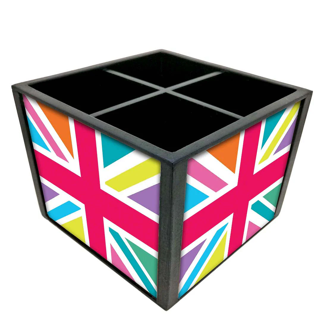 Multicolor Union Jack British Flag Cutlery Holder Stand Silverware Caddy Organizer for Spoons, Forks & Knives-Made of Pinewood - Image 4