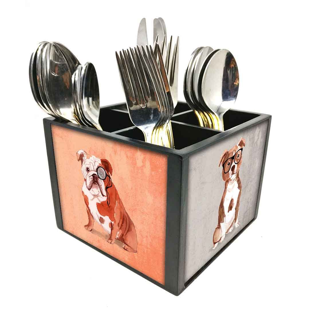 Silverware Cutlery Stand Holder for Spoons Forks & Knives - Hipster Pug