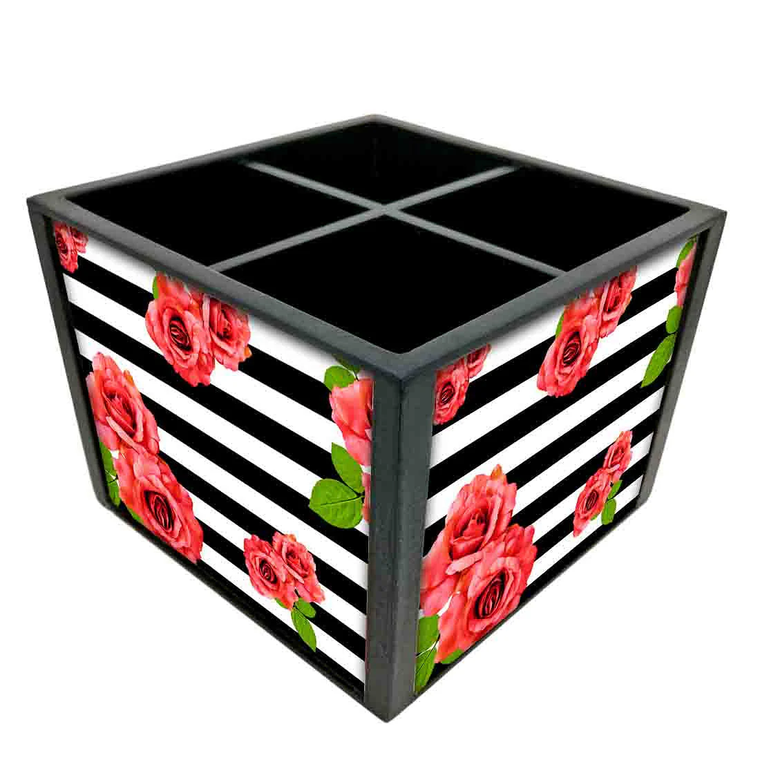 Cutlery Stand for Spoon Fork Holder Organizer - Flowers With Strips - Image 3