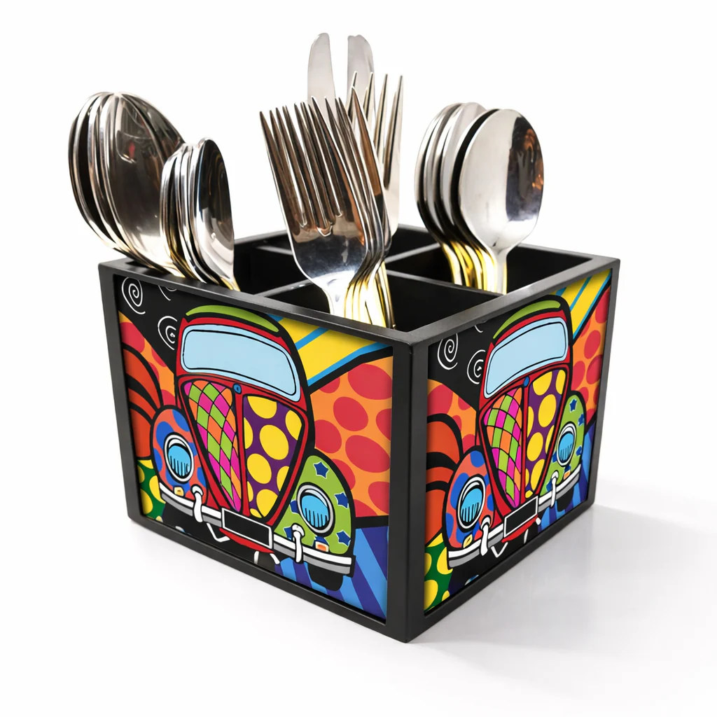 Cutlery Stand for Dining Table Forks Knives & Spoons Organizer - Taxi Art - Image 2