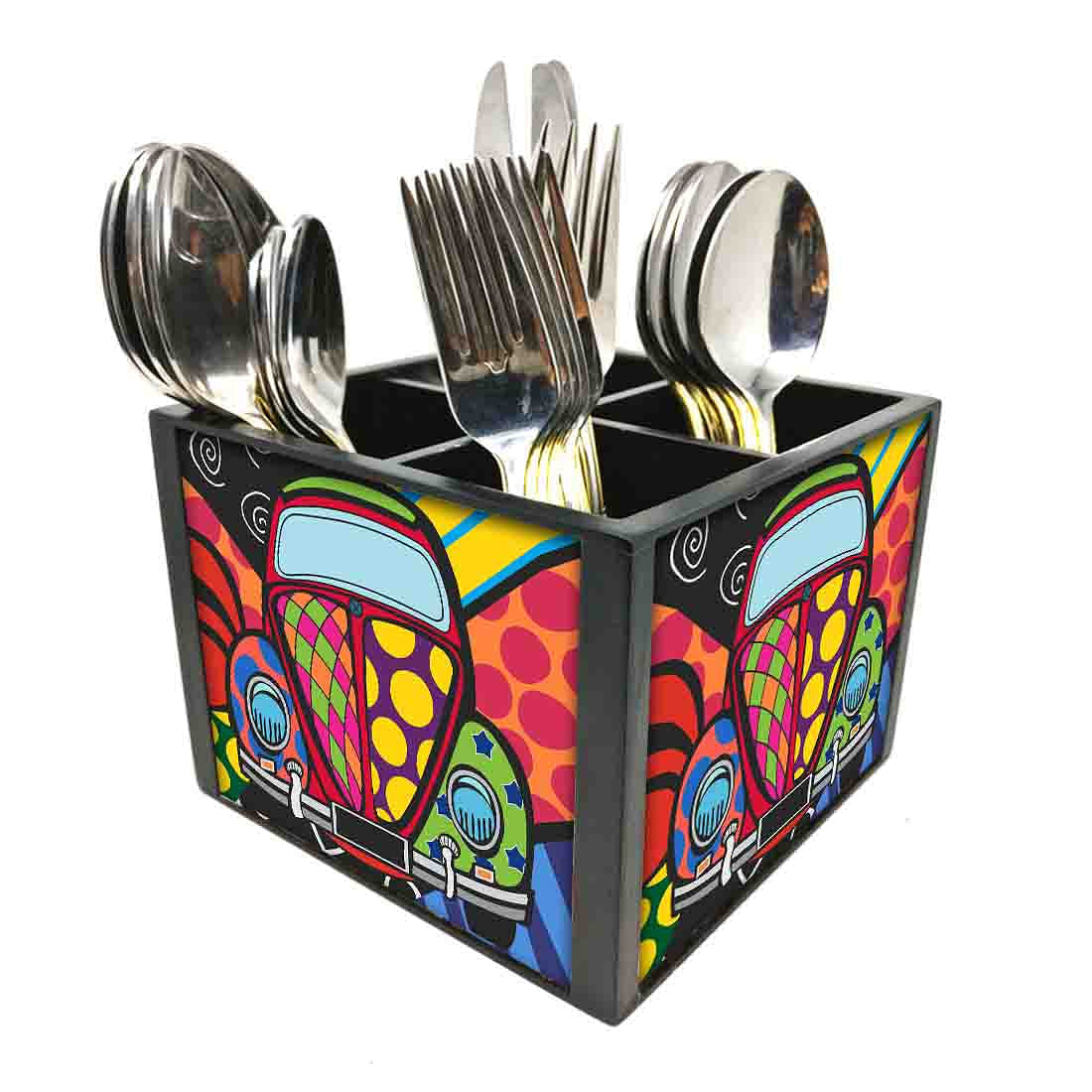 Cutlery Stand for Dining Table Forks Knives & Spoons Organizer - Taxi Art - Image 5