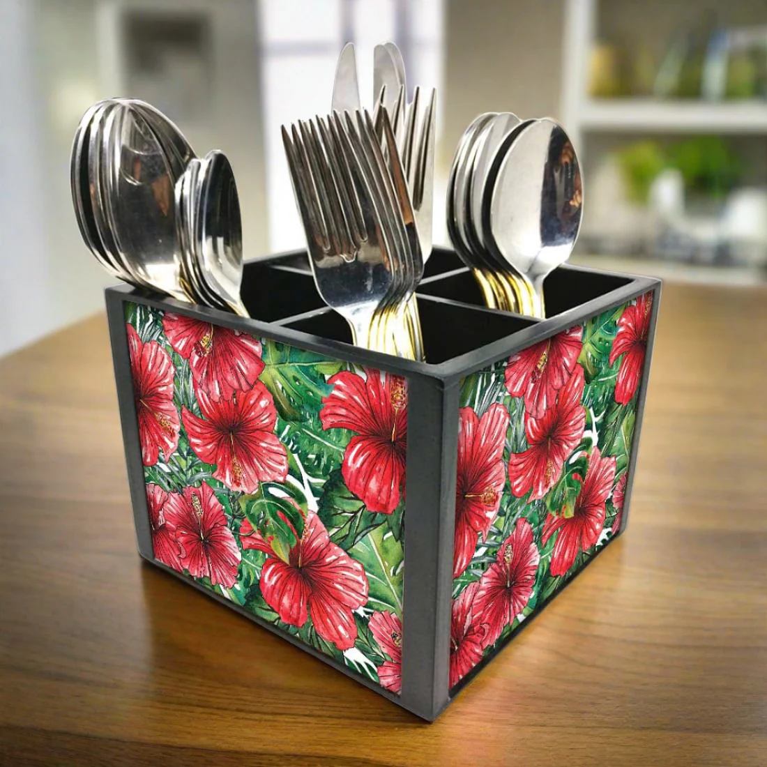 Hibiscus FlowerCutlery Holder Stand Silverware Caddy Organizer