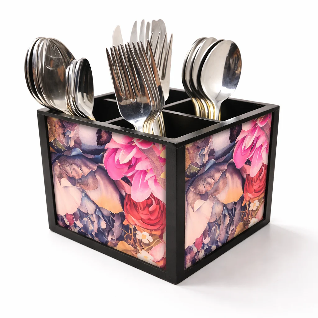 Watercolor FlowerCutlery Holder Stand Silverware Caddy Organizer - Image 2