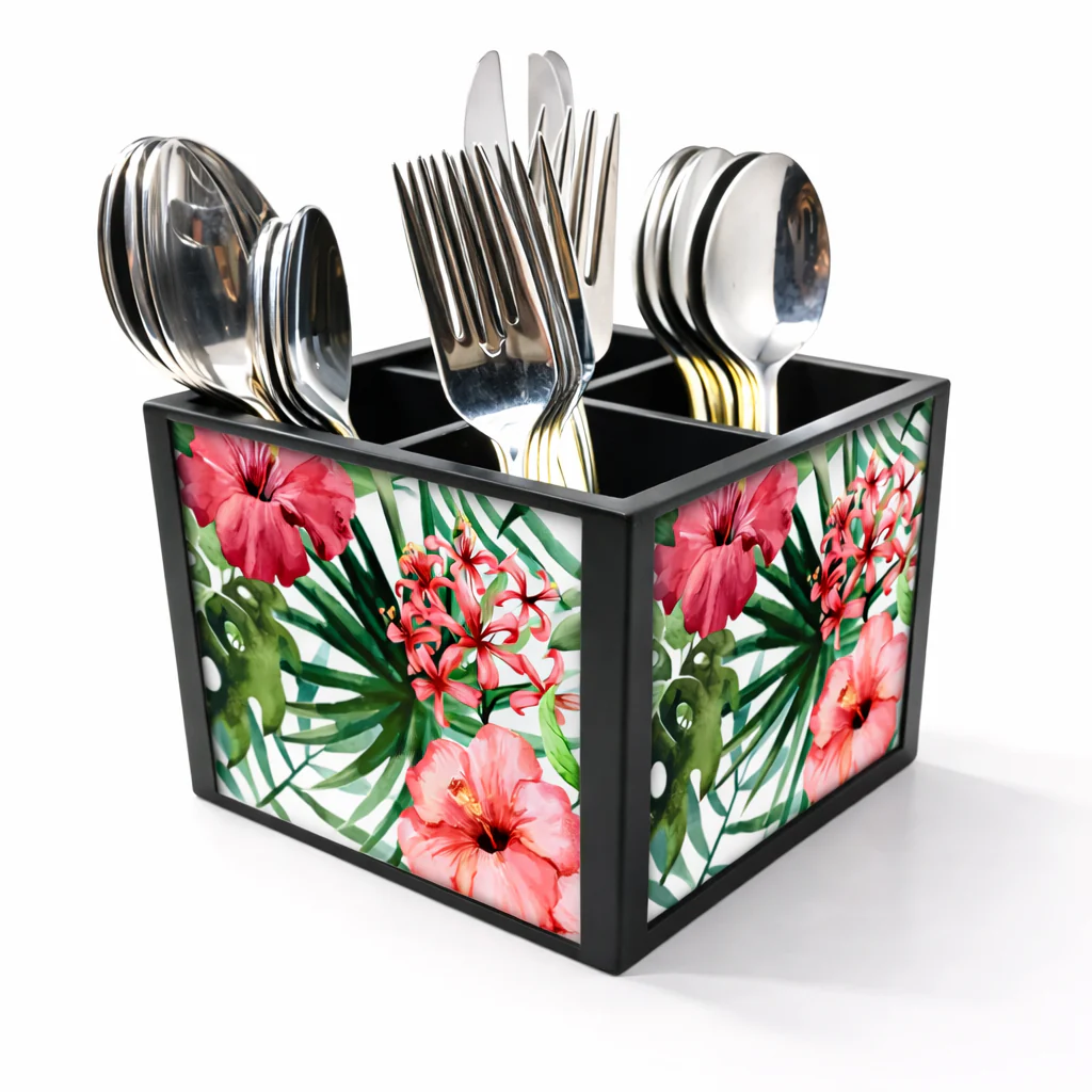 Spoon and Fork Holder Cutlery Stand Silverware Caddy Organizer - Flower - Image 2