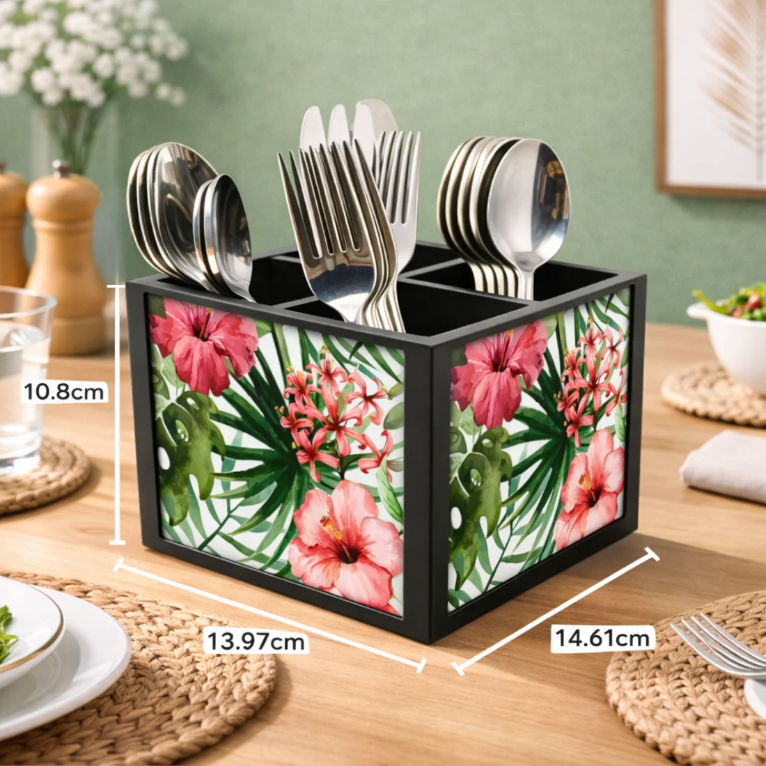 Spoon and Fork Holder Cutlery Stand Silverware Caddy Organizer - Flower - Image 4