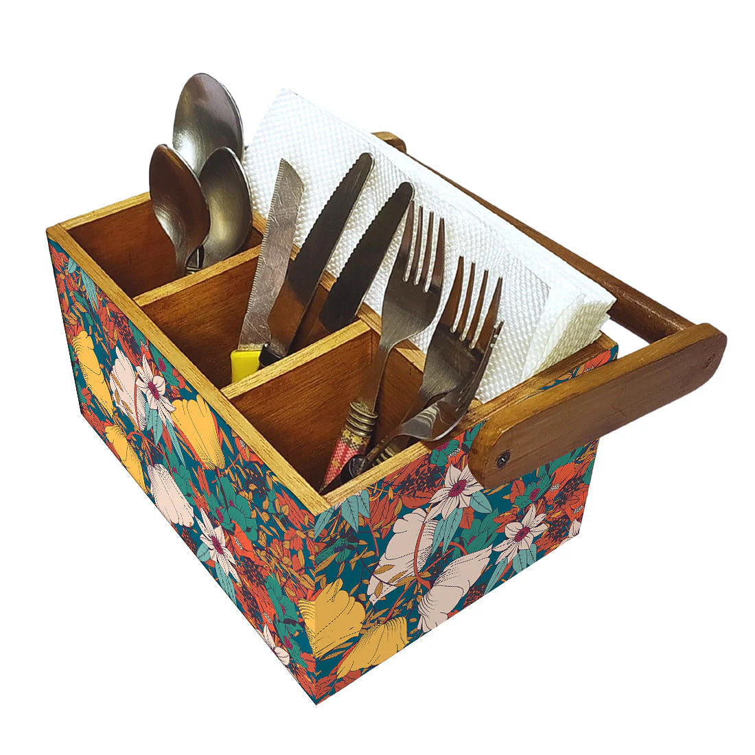 Wooden Spoon Stand Cutlery Holder with handle For Dining Table - Yellow Elegance - Image 6