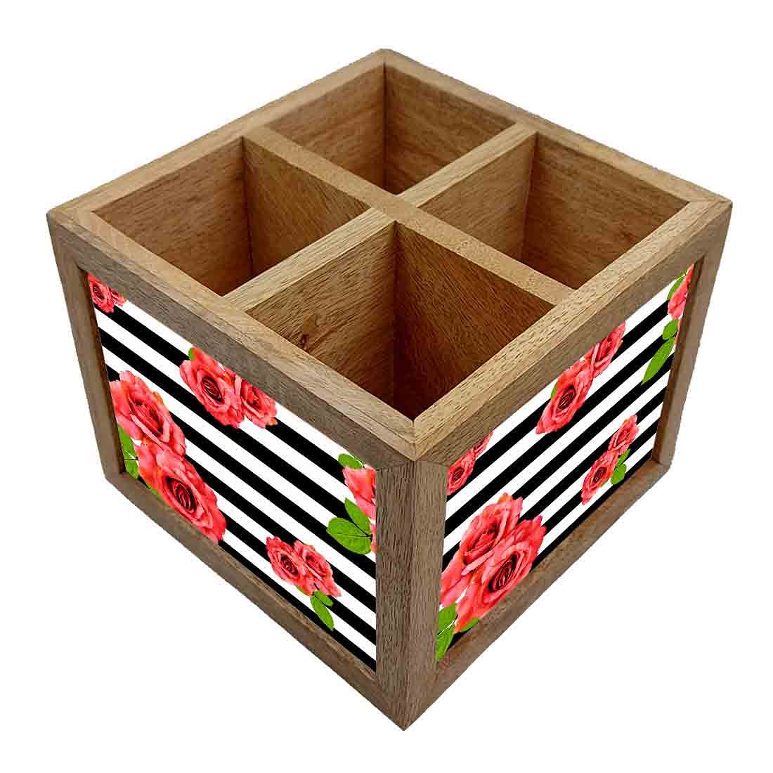 Spoon Fork Stand Cutlery Holder for Kitchen - Red Flowers - Image 2