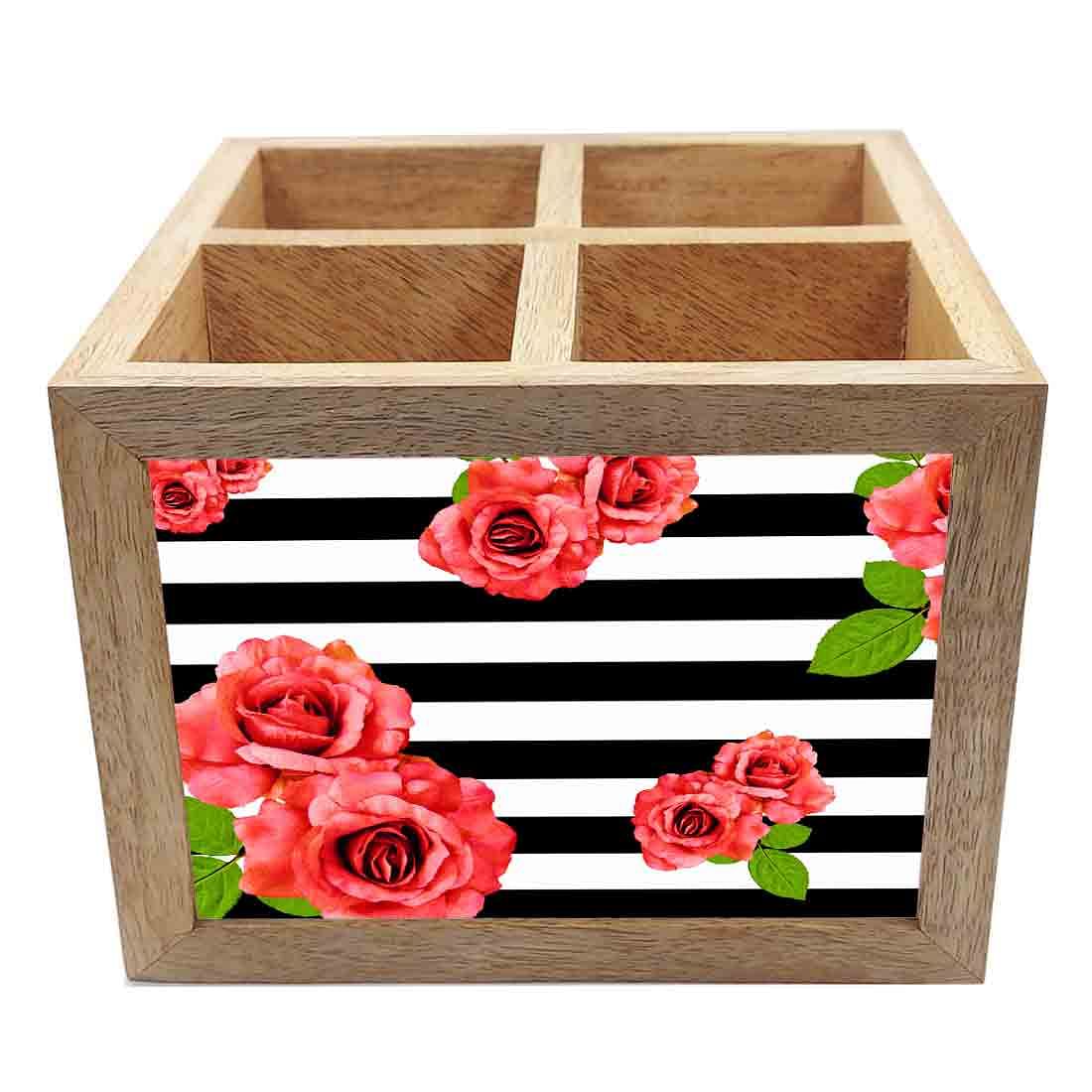 Spoon Fork Stand Cutlery Holder for Kitchen - Red Flowers - Image 3