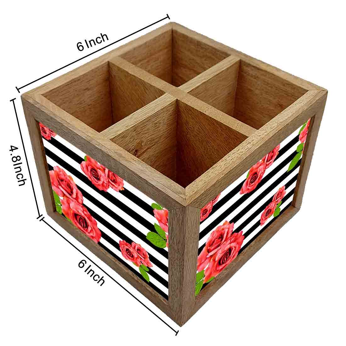 Spoon Fork Stand Cutlery Holder for Kitchen - Red Flowers - Image 4