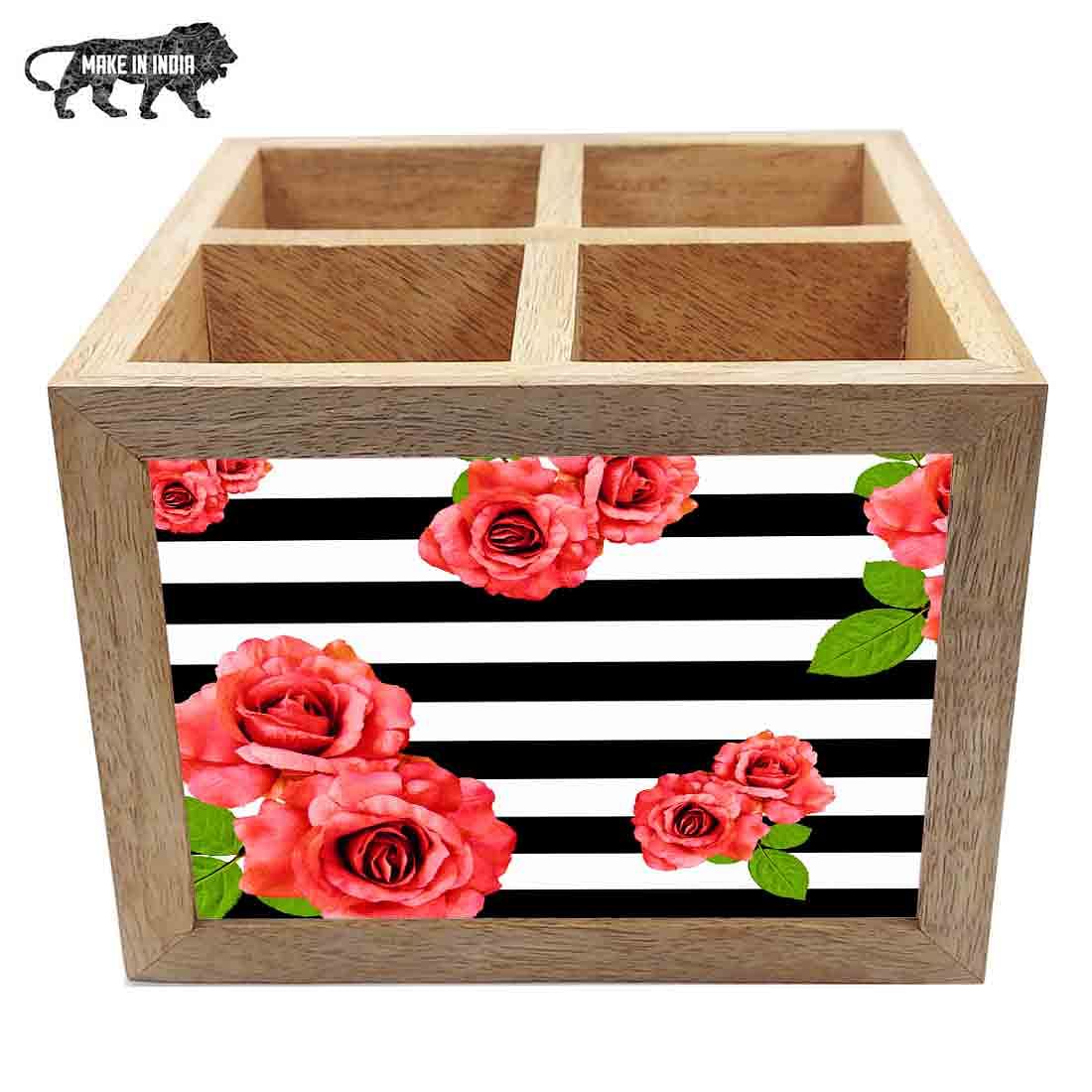 Spoon Fork Stand Cutlery Holder for Kitchen - Red Flowers - Image 5