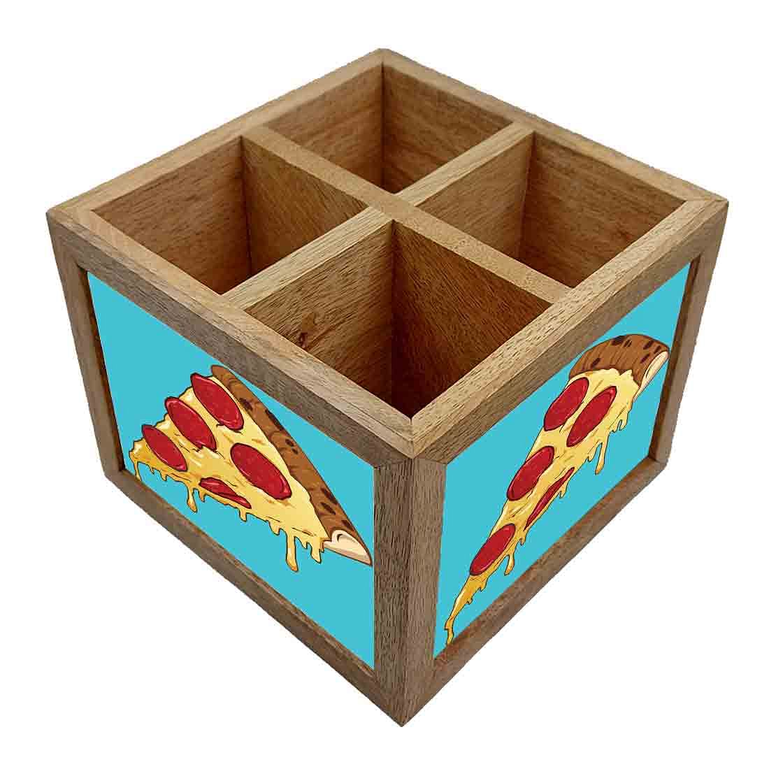 Natural Wooden Cutlery Stand for Dining Table Organizer - Pizza - Image 2