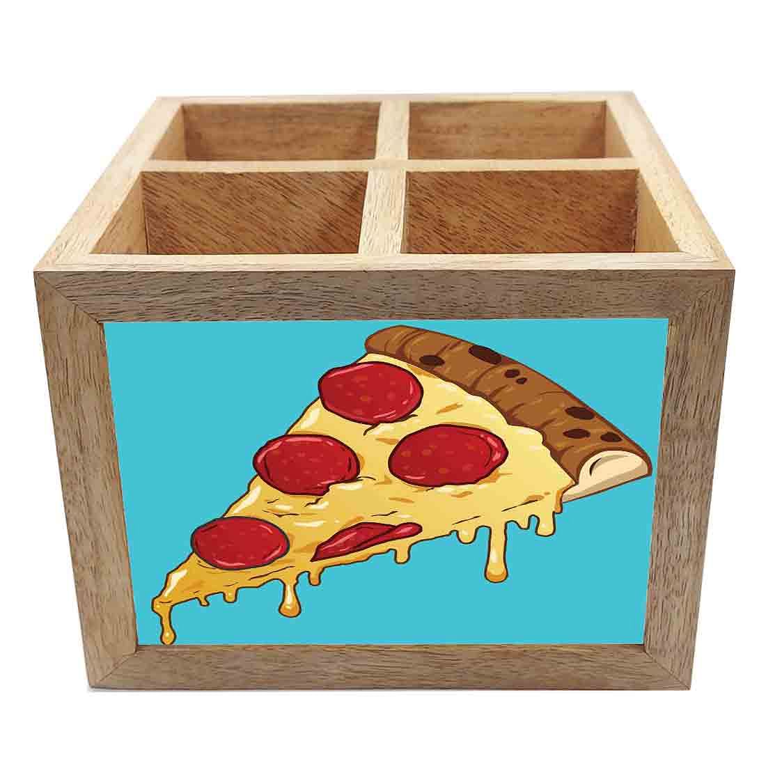 Natural Wooden Cutlery Stand for Dining Table Organizer - Pizza - Image 3