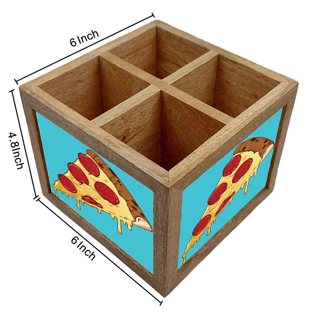 Natural Wooden Cutlery Stand for Dining Table Organizer - Pizza - Image 4
