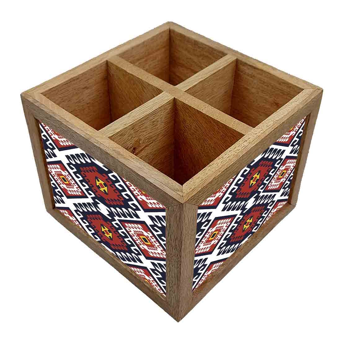 Natural Wooden Cutlery Holder - Diamond Pattern - Image 2