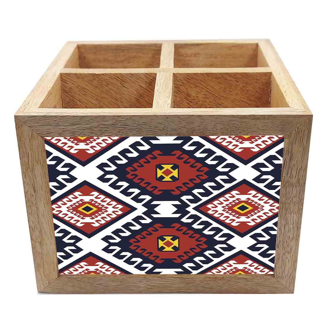 Natural Wooden Cutlery Holder - Diamond Pattern - Image 3