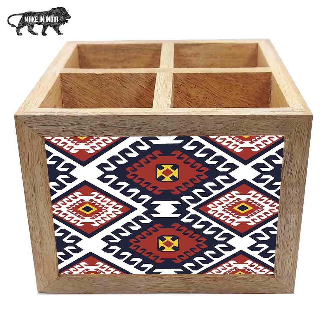 Natural Wooden Cutlery Holder - Diamond Pattern - Image 5