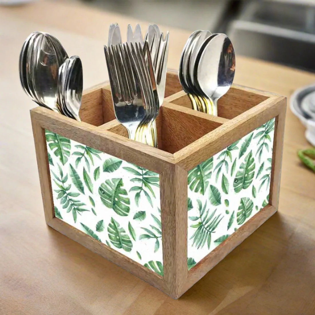 Cutlery Holder Stand Silverware Caddy Organizer for Kitchen - Happy Leaves
