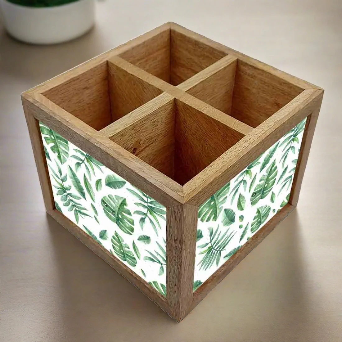 Cutlery Holder Stand Silverware Caddy Organizer for Kitchen - Happy Leaves - Image 2