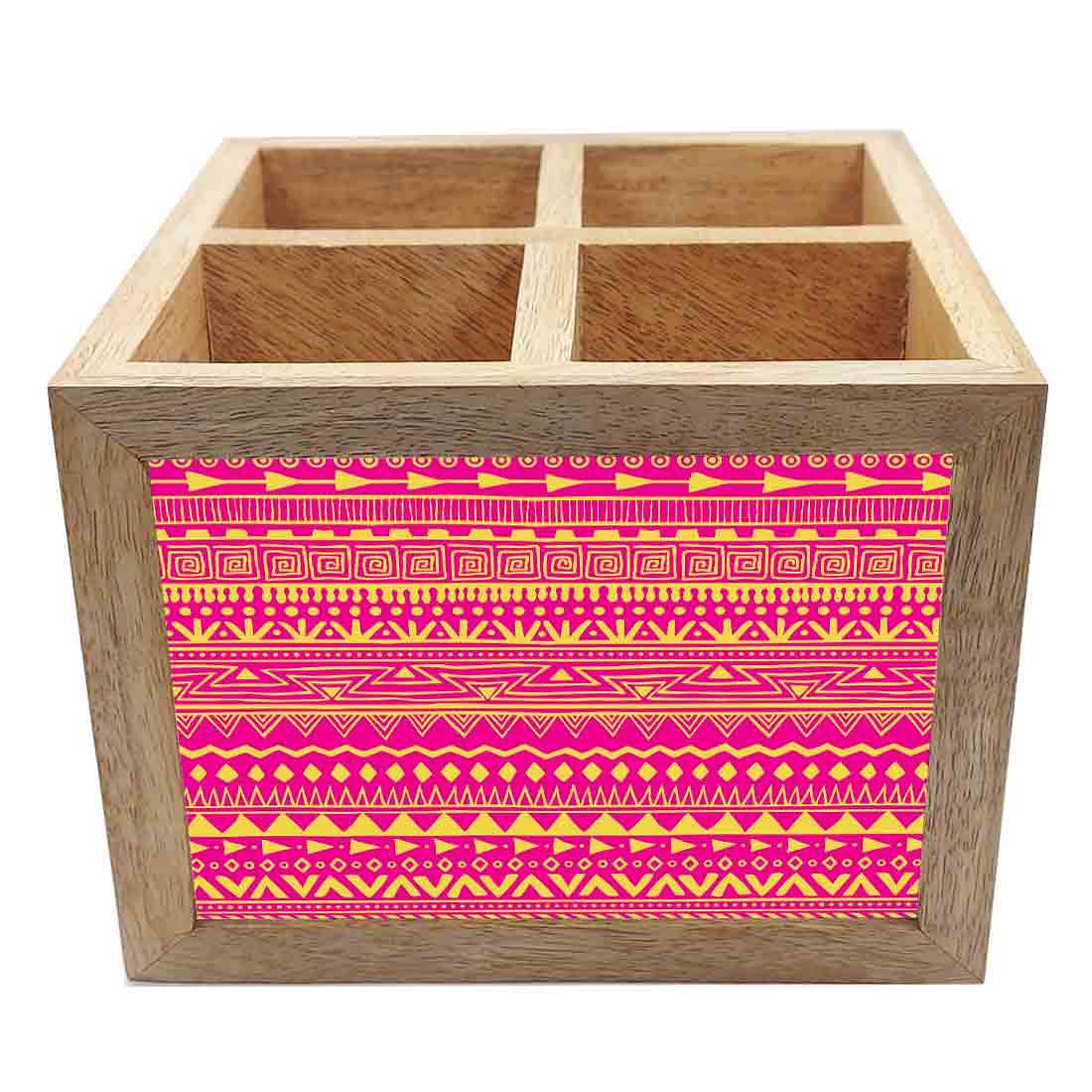 Natural Wooden Cutlery Holder - Aztec Pattern Pink - Image 3