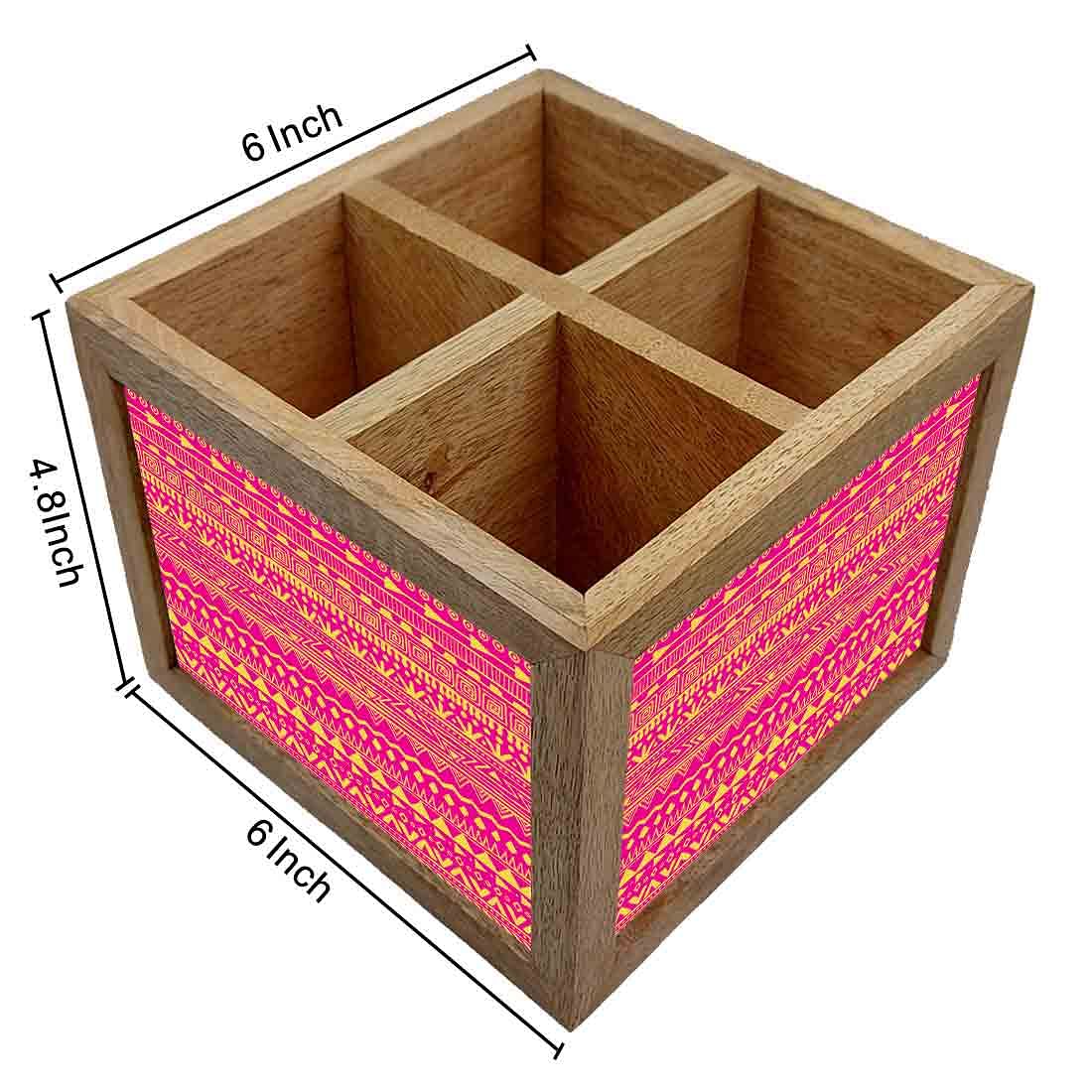 Natural Wooden Cutlery Holder - Aztec Pattern Pink - Image 4